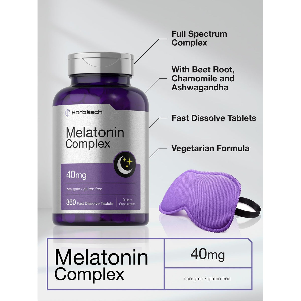 Horbäach Melatonin 40mg Complex | 360 Fast Dissolve Tablets