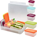 Buy now BentologyTM Clear Bento Lunch Box Set w 5 Removable Nesting Containers- Adapt Inner Compartment Portion Sizes- Meal Prep Snack Holders for Back to School, Leakproof Durable & BPA Free- Dishwasher Safe Clear at indiglob india
