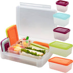 Buy now BentologyTM Clear Bento Lunch Box Set w 5 Removable Nesting Containers- Adapt Inner Compartment Portion Sizes- Meal Prep Snack Holders for Back to School, Leakproof Durable & BPA Free- Dishwasher Safe Clear at indiglob india
