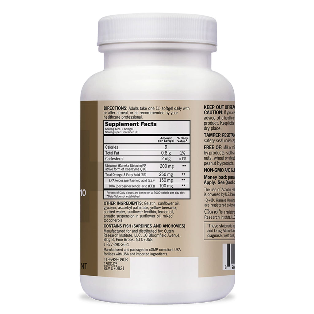 Qunol Ubiquinol 200mg + Omega-3 250mg, Extra Strength Antioxidant, 90ct | #1 Cardiologist Recommended Supplement for Heart Health, Coenzyme Q10 Supplement to support Vascular Health & Cellular Energy