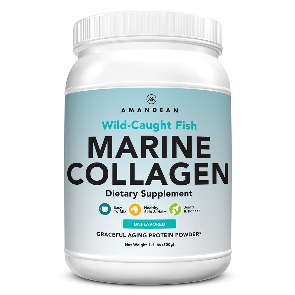 AMANDEAN Marine Collagen Peptides Powder, Wild-Caught Fish Collagen, 500g | Double-hydrolyzed wild-caught fish collagen; 50 servings; skin, hair, nails