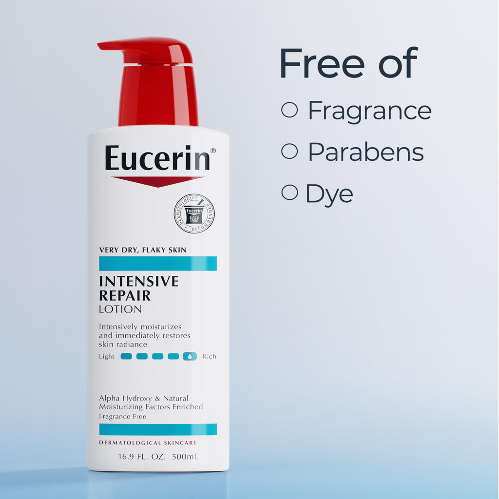 Buy now Eucerin Intensive Repair Body Lotion for Dry Skin with Alpha Hydroxy, Body Moisturizer for Very Dry Skin, Moisturizes, Exfoliates and Conditions, Fragrance Free and Paraben Free, 16.9 Fl Oz Bottle at indiglob india