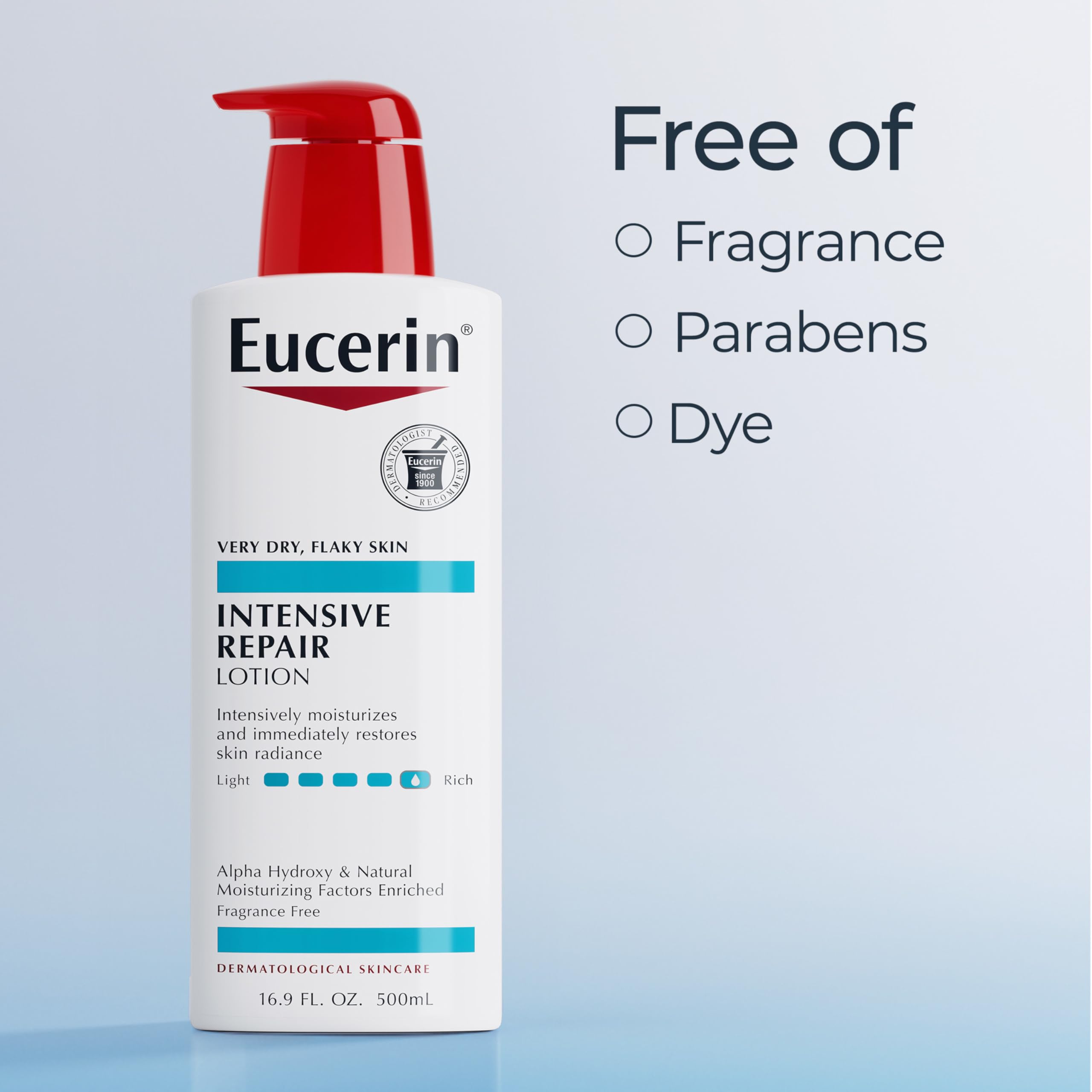 Buy now Eucerin Intensive Repair Body Lotion for Dry Skin with Alpha Hydroxy, Body Moisturizer for Very Dry Skin, Moisturizes, Exfoliates and Conditions, Fragrance Free and Paraben Free, 16.9 Fl Oz Bottle at indiglob india