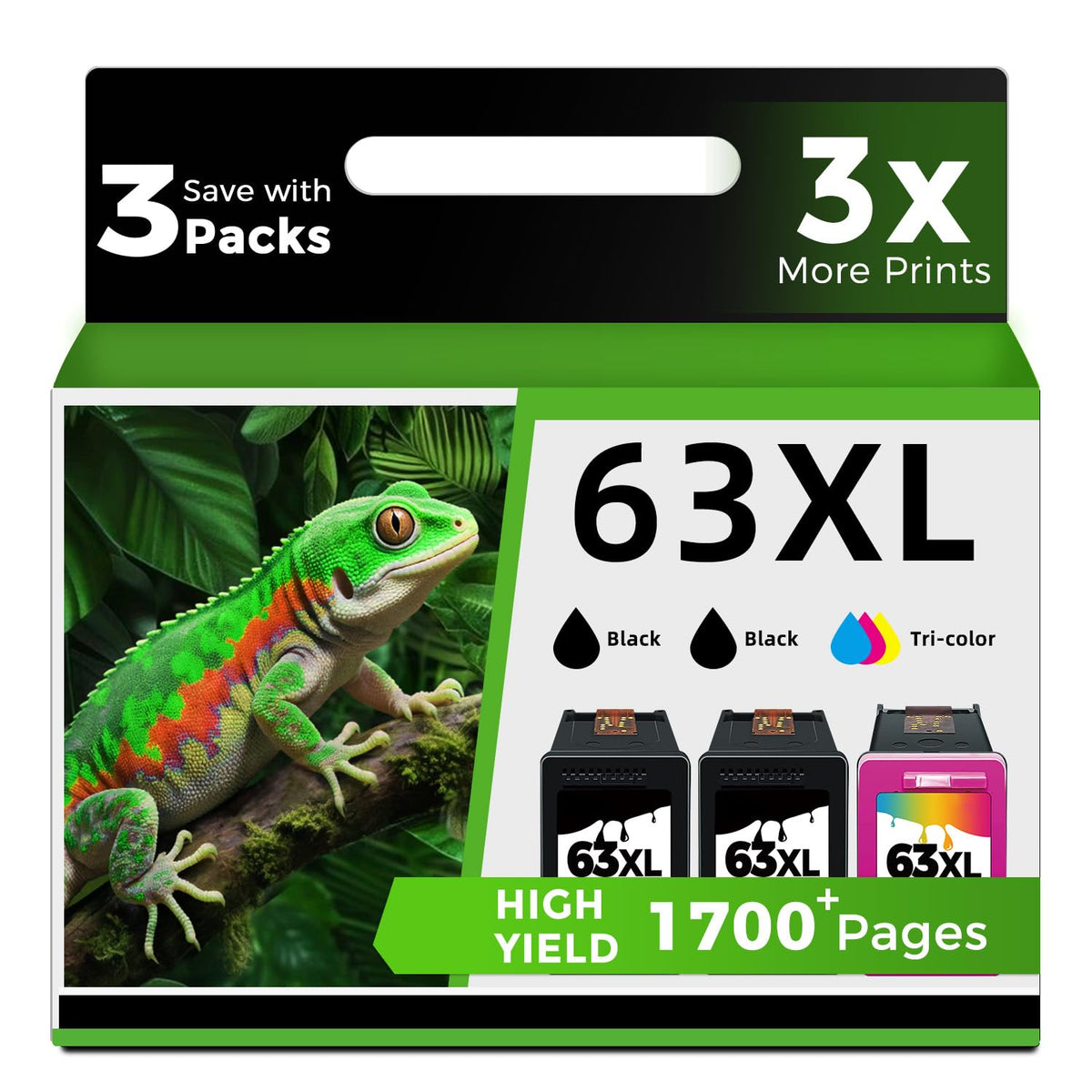 63XL Ink Cartridge Combo (2 Black,1Color) Replacement for HP 63 HP63 HP63XL