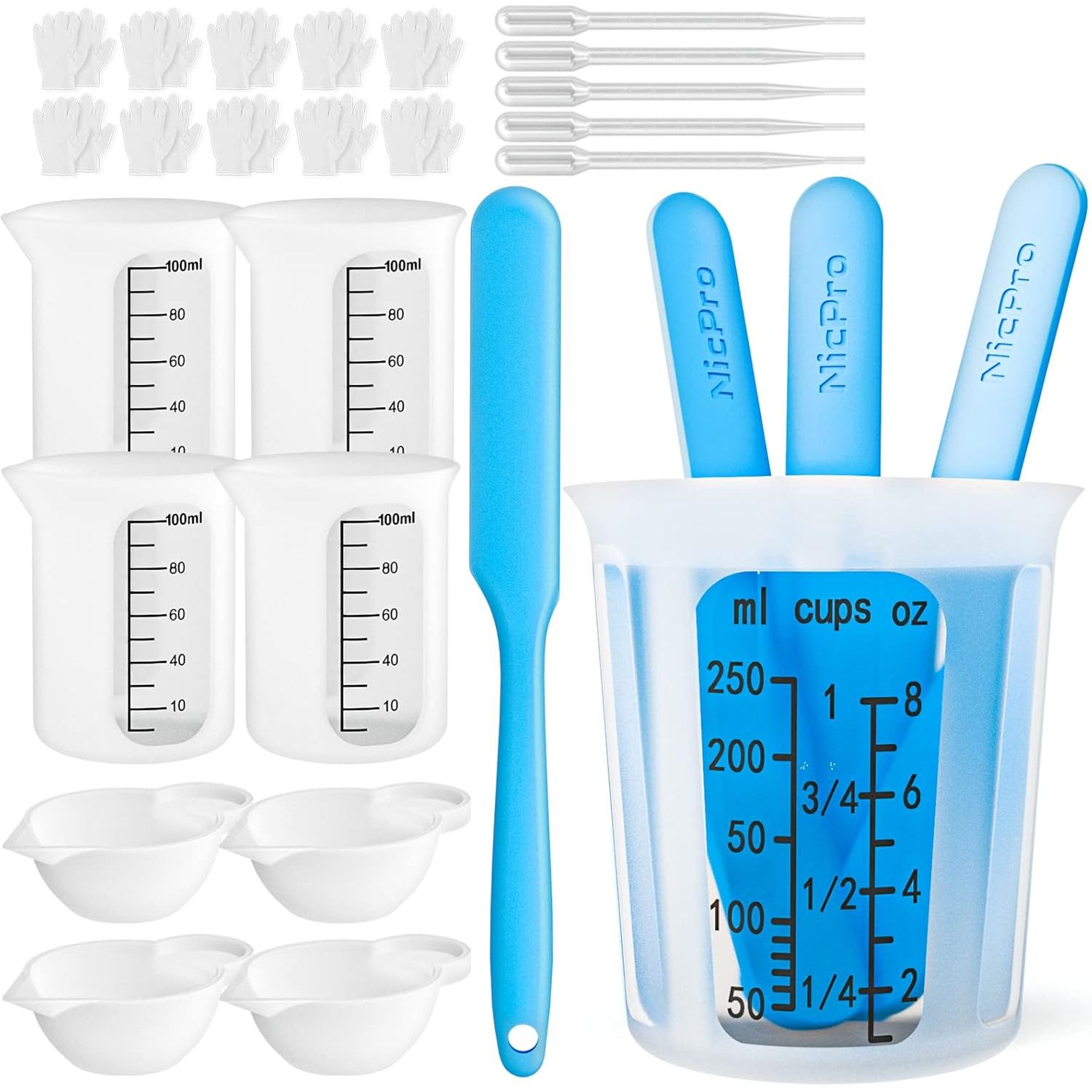 Buy now Silicone Resin Measuring Cups Tool Kit- Nicpro 250 & 100 ml Measure Cups, Silicone Popsicle Stir Sticks, Pipettes, Finger Cots for Epoxy Resin Mixing, Molds, Jewelry Making, Waxing, Easy Clean 250ml+100ml Black at indiglob india