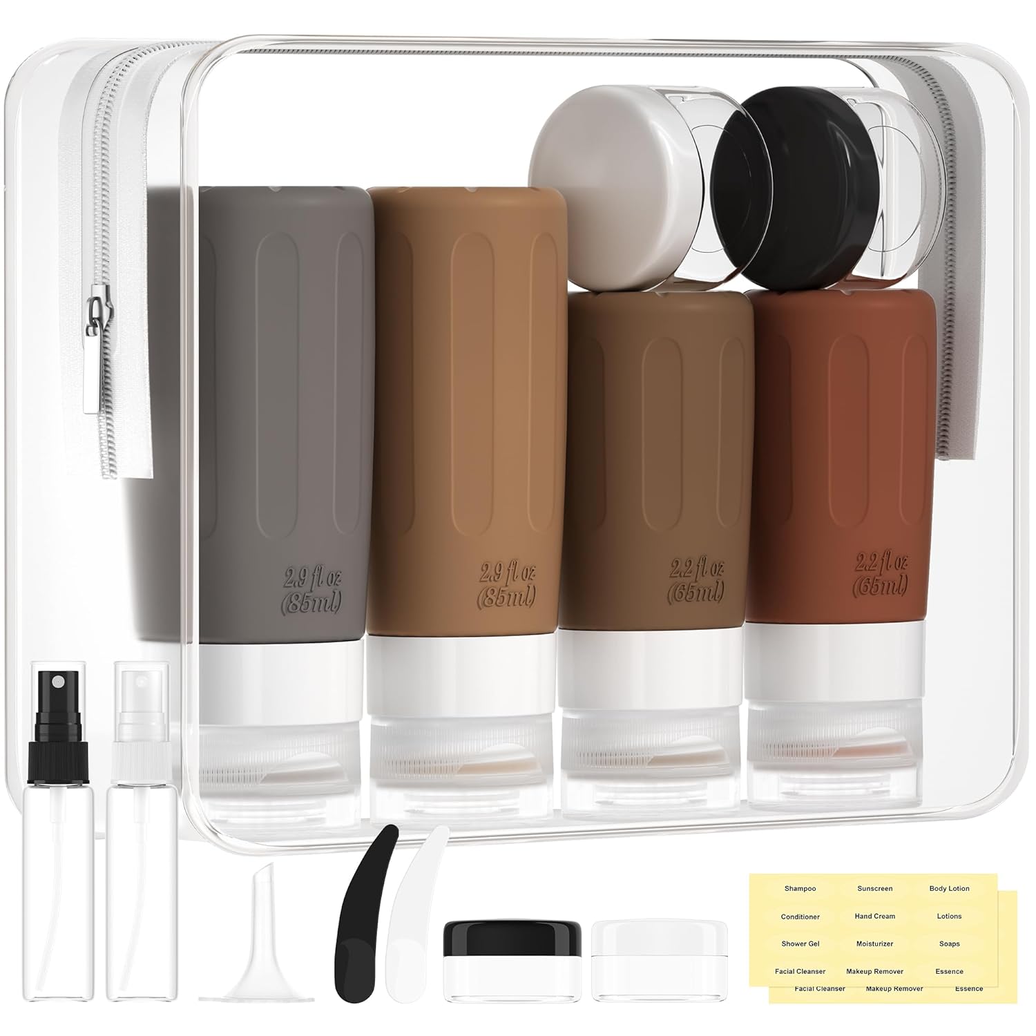 Buy now Morfone 16 Pack Silicone Travel Bottles Set for Toiletries TSA Approved Travel Containers Leakproof Squeezable Refillable Accessories 2oz 3oz Travel Essentials for Shampoo Lotion Liquids (BPA Free) Brown at indiglob india