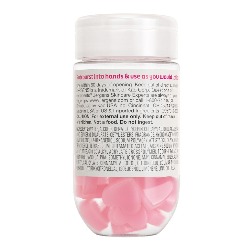 Jergens Cherry Almond Body Lotion Bursts, Squishy Moisturizer, 38 ct | Squishy Heart-Shaped Bursts, Cherry Almond Scent, Moisturizing Lotion, Teen Gift, Birthday Idea