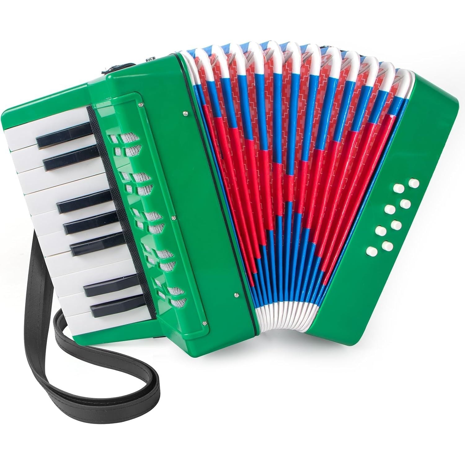 Buy now Accordion, 17 Keys Piano Accordion 8 Bass with Straps for Beginners Kids Student Educational Musical Instrument (Blue) Green at indiglob india