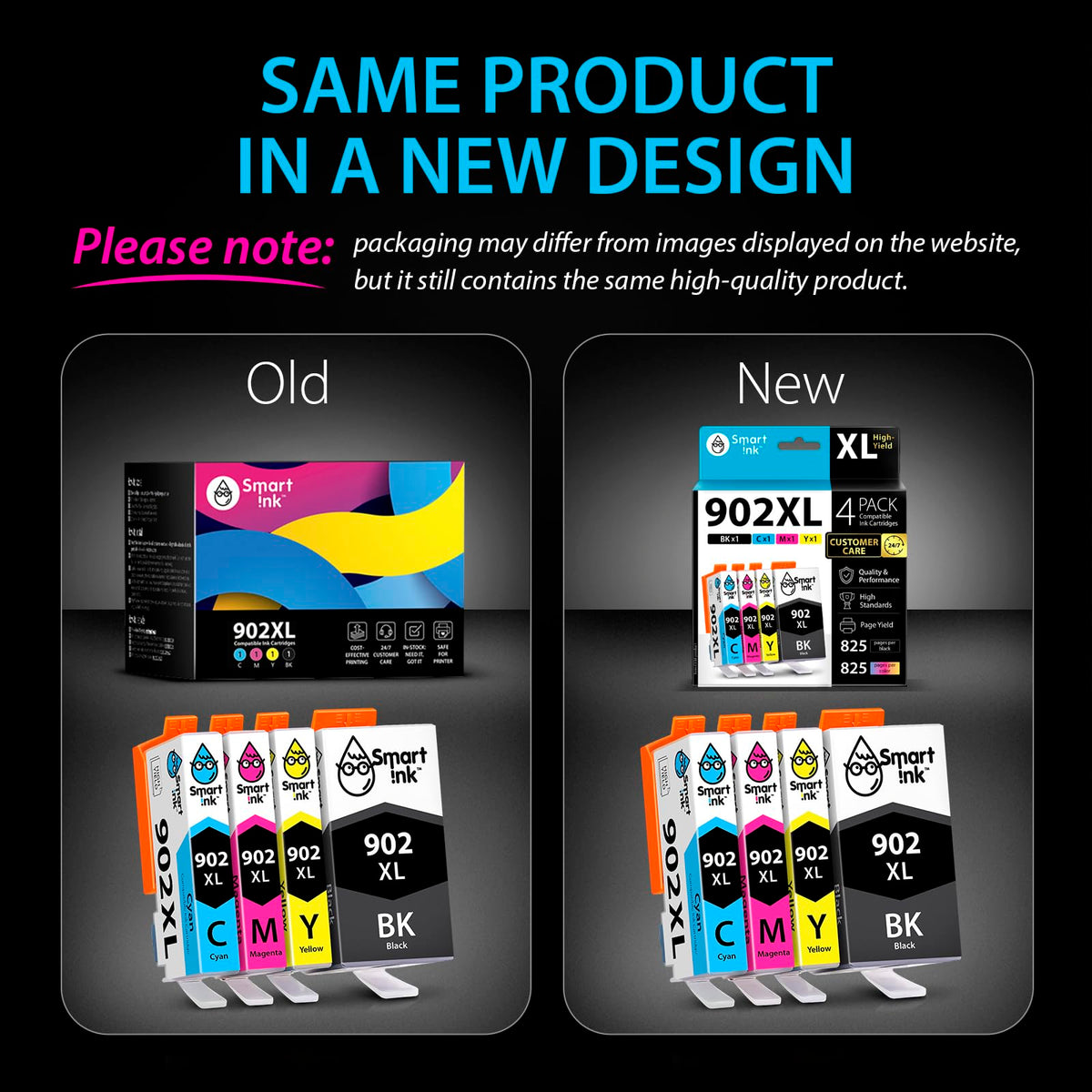 Smart Ink Compatible Ink Cartridge Replacement for HP 902 XL 902XL (4 Combo Pack) to use with Officejet Pro 6978 6968 6974 6975 6960 Officejet 6951 6954 6956 6958 Printers