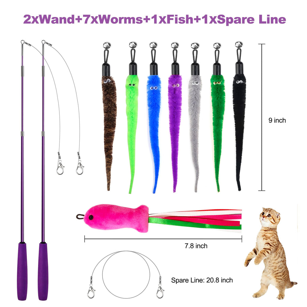 Cat Toys 11Pcs Cat Wand Worm Feather Refills for Indoor Cats