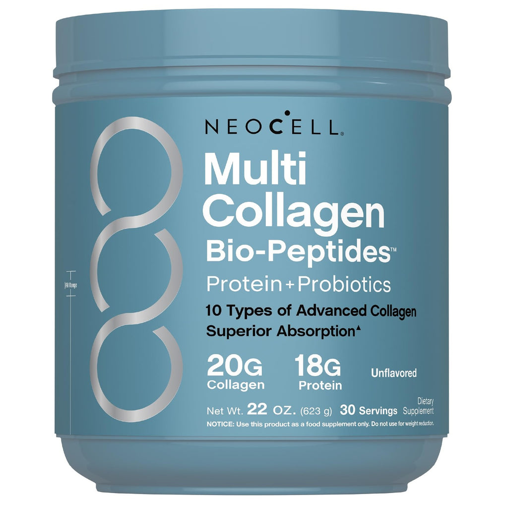 NeoCell Multi Collagen Bio-Peptides Powder | 22oz | Advanced with Hyaluronic Acid and Vitamin C | 10 Super Types of Collagen | Superior Absorption | Grassfed Protein Supplement