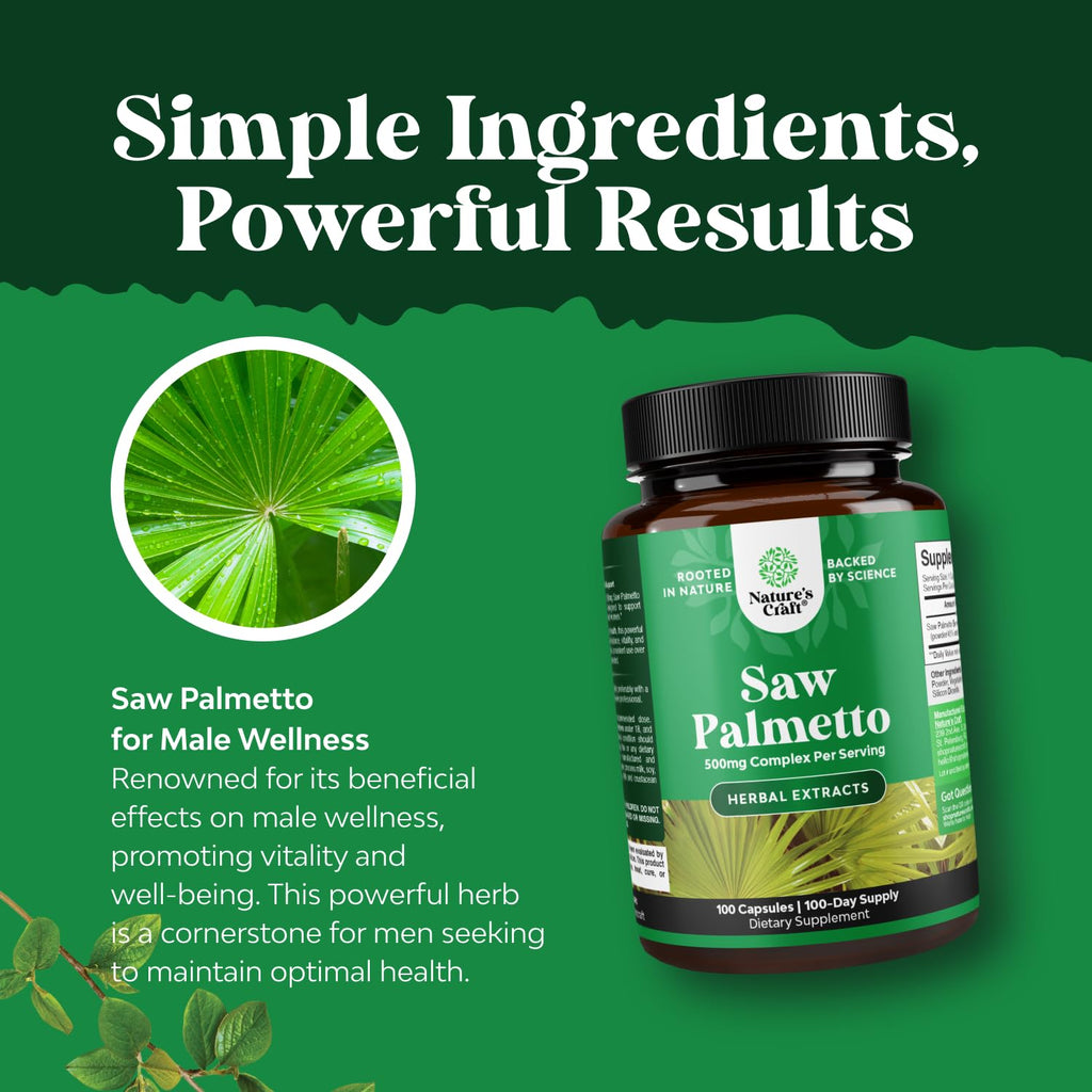 Saw Palmetto for Men Prostate Support - 500mg per Serving - 100 Capsules | Prostate Health Supplement for Men - Herbal Supplement for Urinary Support - Healthy Hair Support - Non-GMO - 100 Servings