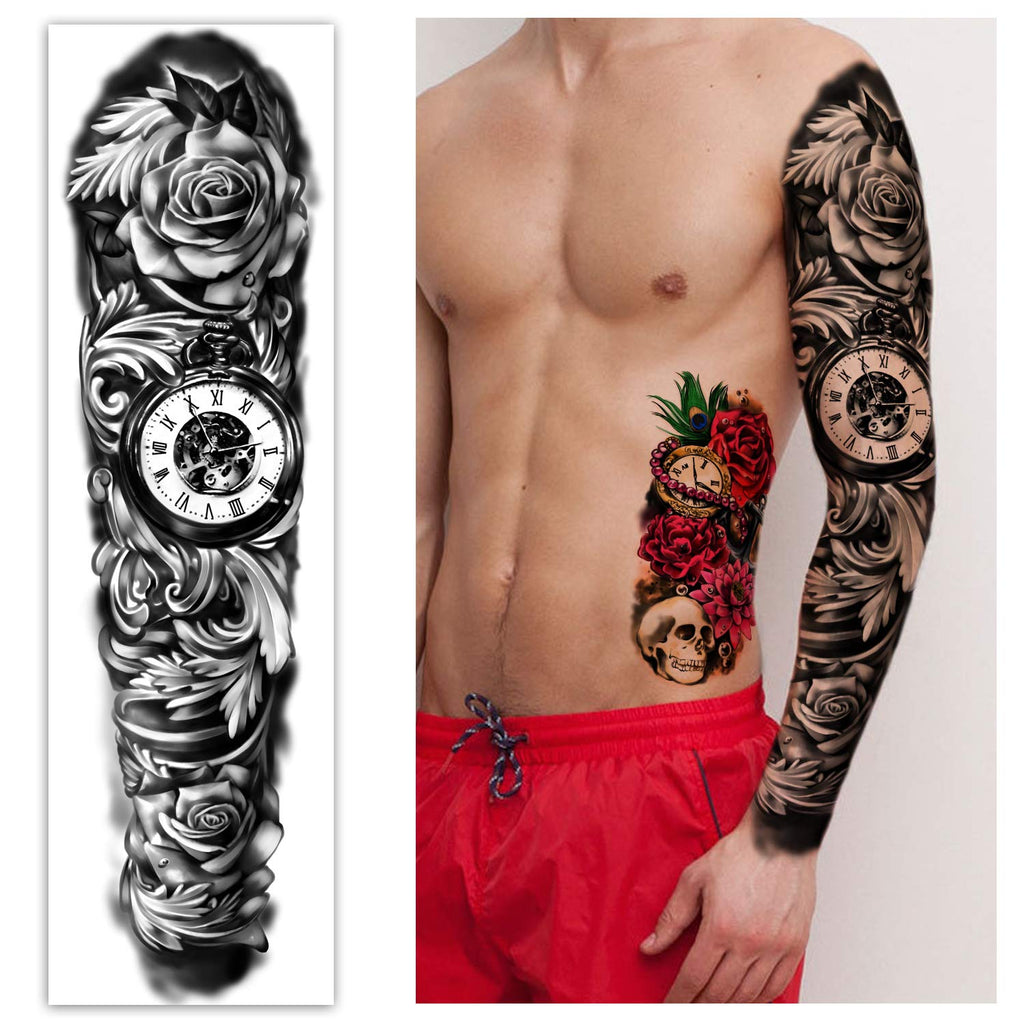 Buy now Extra Large waterproof Temporary Tattoos 8 Sheets Full Arm Fake Tattoos and 8 Sheets Half Arm Tattoo Stickers for Men and Women (22.83"X7.1") at indiglob india