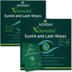 NOVEHA Demodex Eyelid & Lash Wipes | Box Of 60 Individually Wrapped Extra Strength Cleansing Eyelash Wipes - Battle Itchy & Irritated Eyes associated with Demodex Mites, Naturally Remove debris