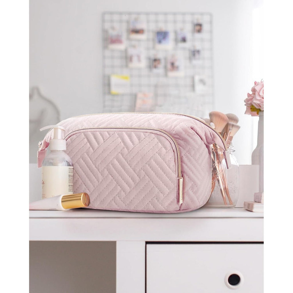 Buy now BAGSMART Travel Makeup Bag, Cosmetic Bag Make Up Organizer Case,Large Wide-open Pouch for Women Purse for Toiletries Accessories Brushes at indiglob india