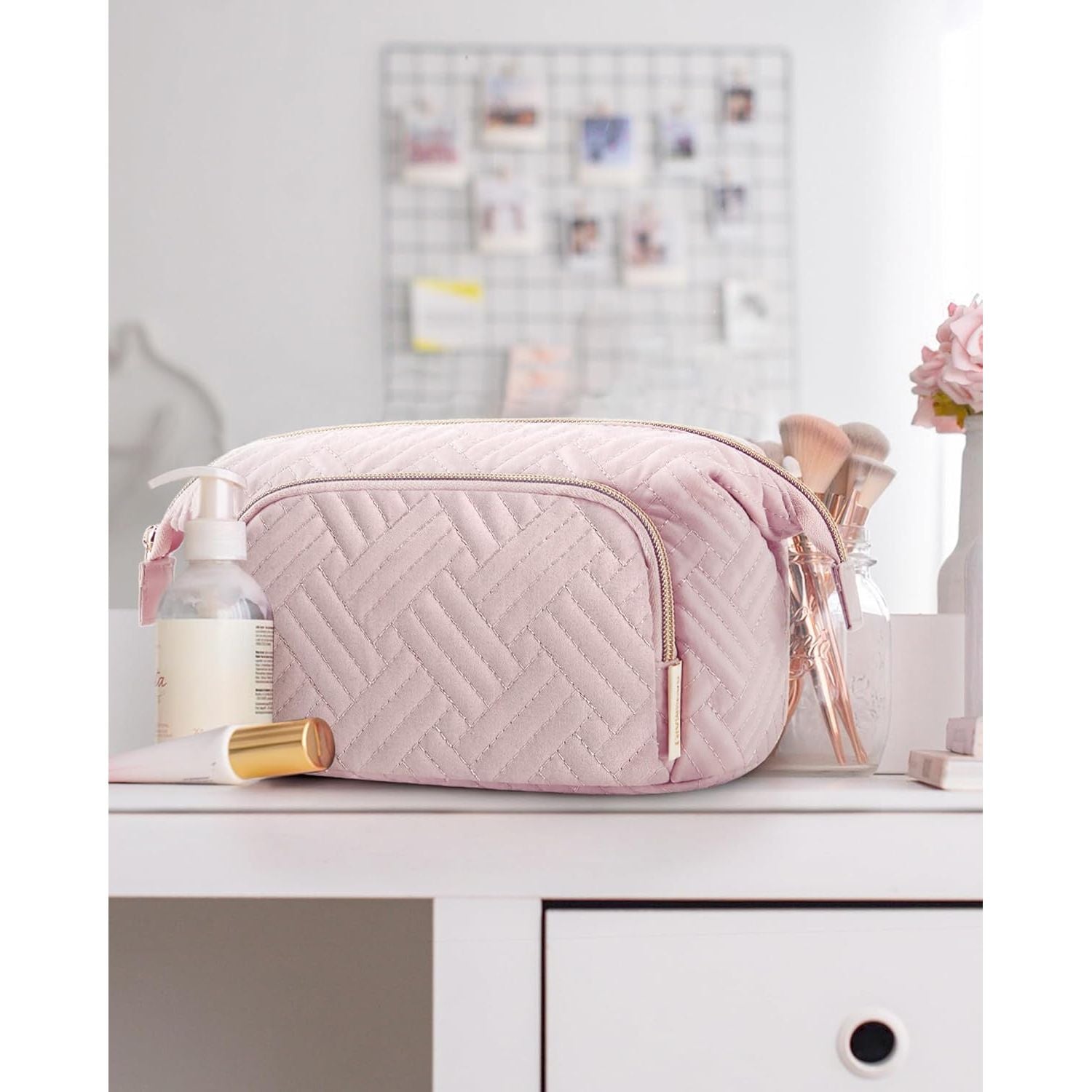 Buy now BAGSMART Travel Makeup Bag, Cosmetic Bag Make Up Organizer Case,Large Wide-open Pouch for Women Purse for Toiletries Accessories Brushes at indiglob india