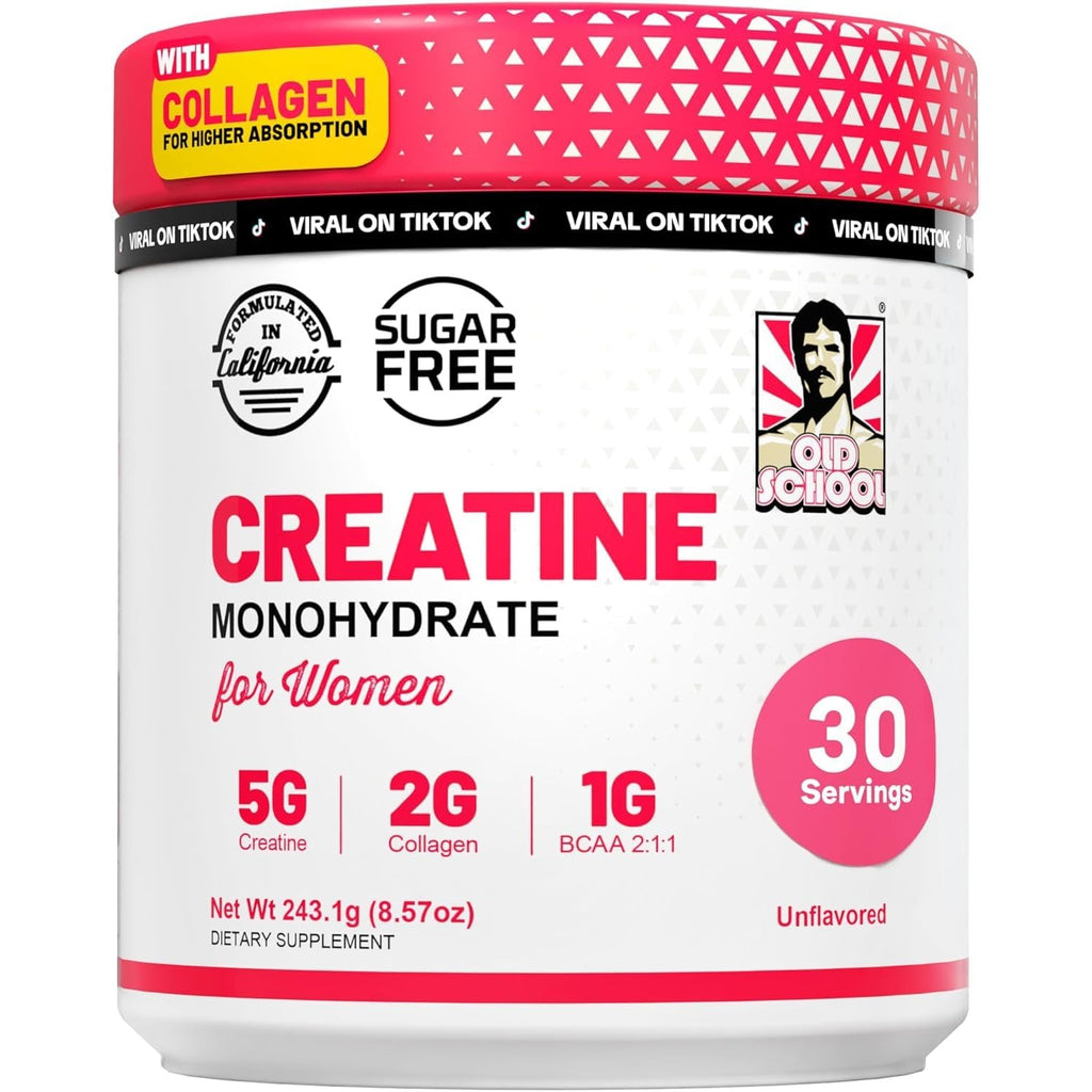 Old School Labs Creatine for Women with Collagen and BCAA, Unflavored | Post-Workout Supplement with 5g Creatine Monohydrate Powder, 2g Collagen & BCAA for Strength & Recovery