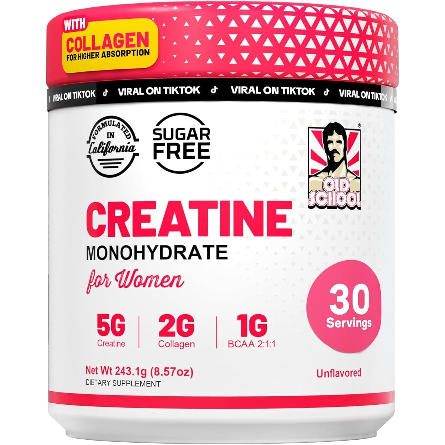 Old School Labs Creatine for Women with Collagen and BCAA, Unflavored | Post-Workout Supplement with 5g Creatine Monohydrate Powder, 2g Collagen & BCAA for Strength & Recovery