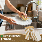COBETE 12 Pack Natural Biodegradable Kitchen Non Scratch Sponges,Compostable Plant Based Coconut Cellulose Sponge,Eco Friendly Reusable Dish Scrubber Sponge for Pots, Pans & Household Cleaning