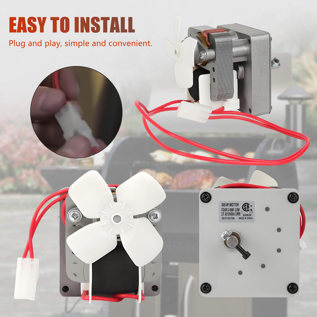 2.0 RPM Auger Motor Replacement Parts, Compatible with Traeger, Pit Boss, and Camp Chef, Wood Pellet Grill Smokers, Universal Barbecue Auger Motor Replacement 120V 60Hz 2 Pole