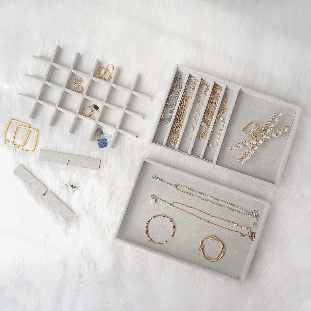 Buy now ProCase Stackable Jewelry Organizer Trays for Drawers, Jewelry Drawer Inserts Container Display Case Storage for Earring Necklace Rings Bracelet with Removable Dividers -Grey, 4 Layers at indiglob india