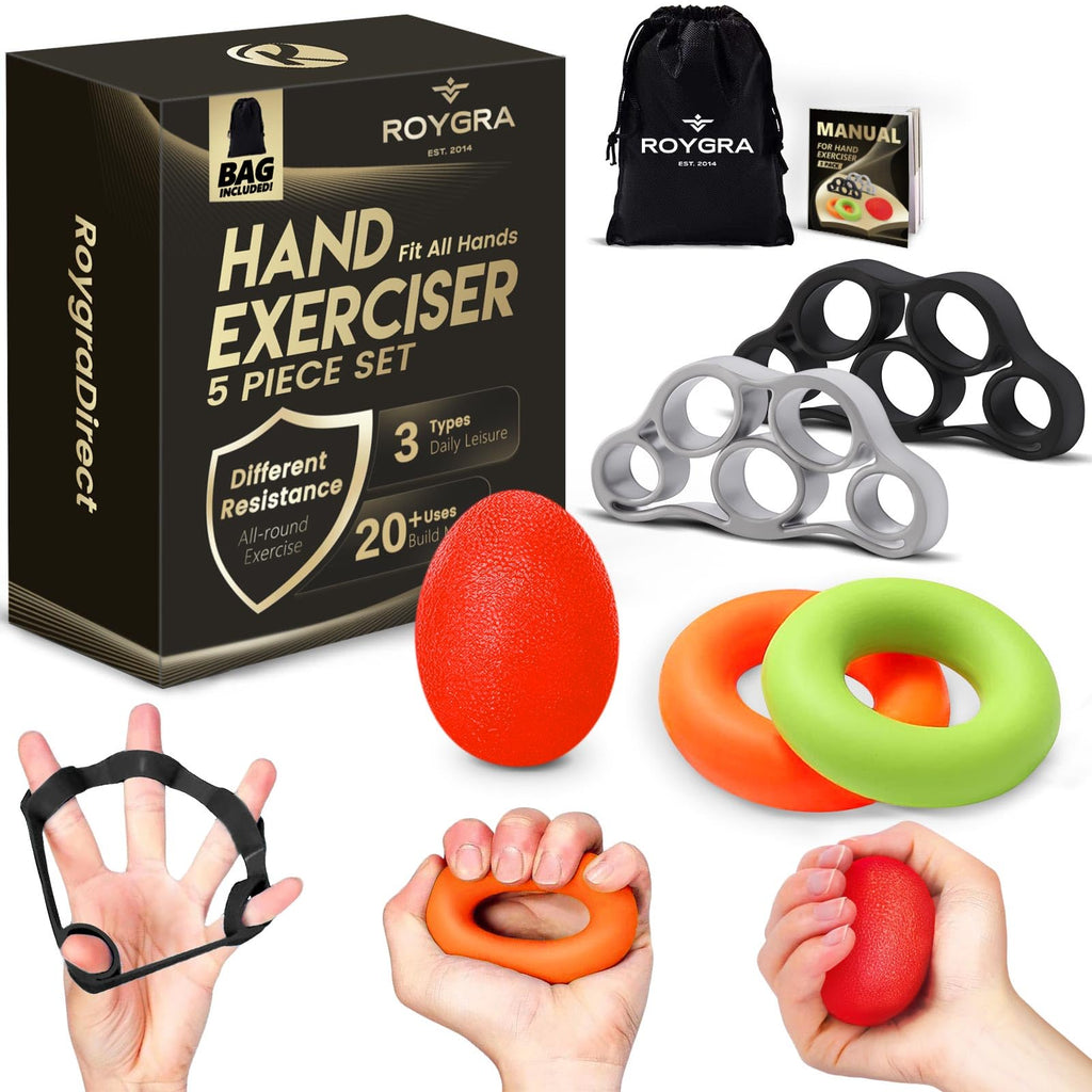 roygra Grip Strength Trainer (5 Pack), Complete Hand Strengthening Devices