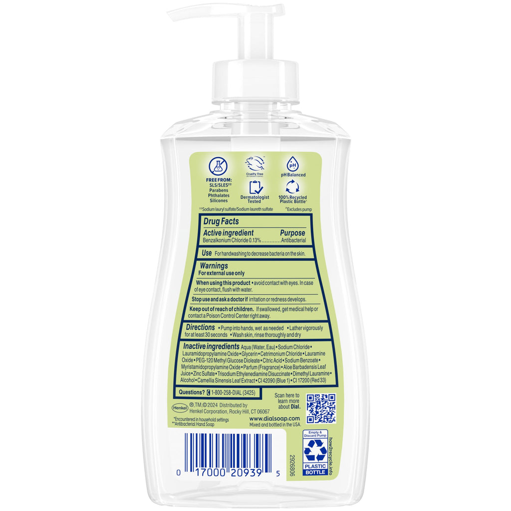 Dial Antibacterial Defense Liquid Hand Soap + Aloe, White Tea Scent, 11 Fl Oz (Pack of 4), Dermatologist-Tested Hand Wash, Gentle Formula