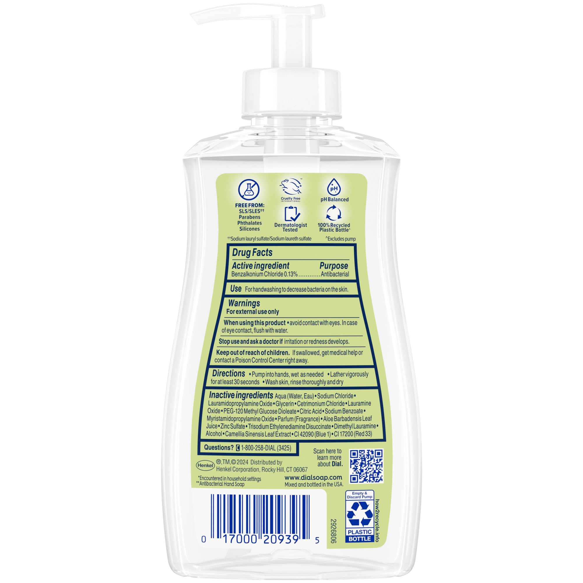 Dial Antibacterial Defense Liquid Hand Soap + Aloe, White Tea Scent, 11 Fl Oz (Pack of 4), Dermatologist-Tested Hand Wash, Gentle Formula