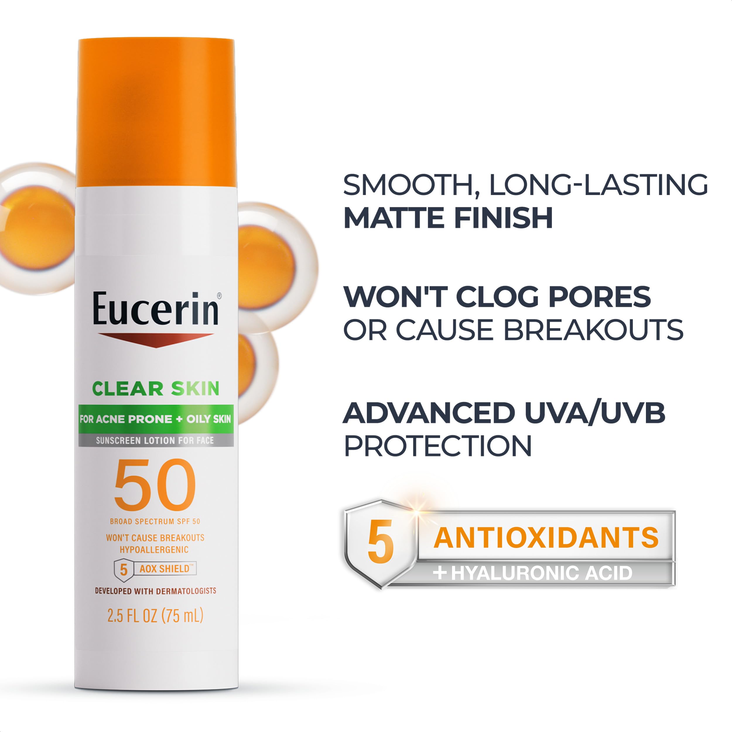 Eucerin Clear Skin Face Sunscreen Lotion, SPF 50, 2.5 FL OZ | Face Sunscreen for Acne Prone, Oily Skin with Oil-Absorbing Minerals, SPF 50 Broad Spectrum Sunscreen, Won't Cause Breakouts