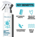 Pacifica Coconut Milk Hair Detangler Spray – Leave-In Conditioning Elixir for Tangle-Free Hair – Instantly Detangles Knots, Adds Shine & Moisture, Prevents Breakage & Frizz – Vegan & Cruelty-Free | Vegan
