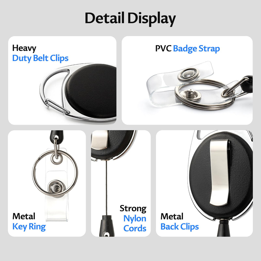 20 Pack Badge Reels Retractable with Carabiner Reel Clip Holder