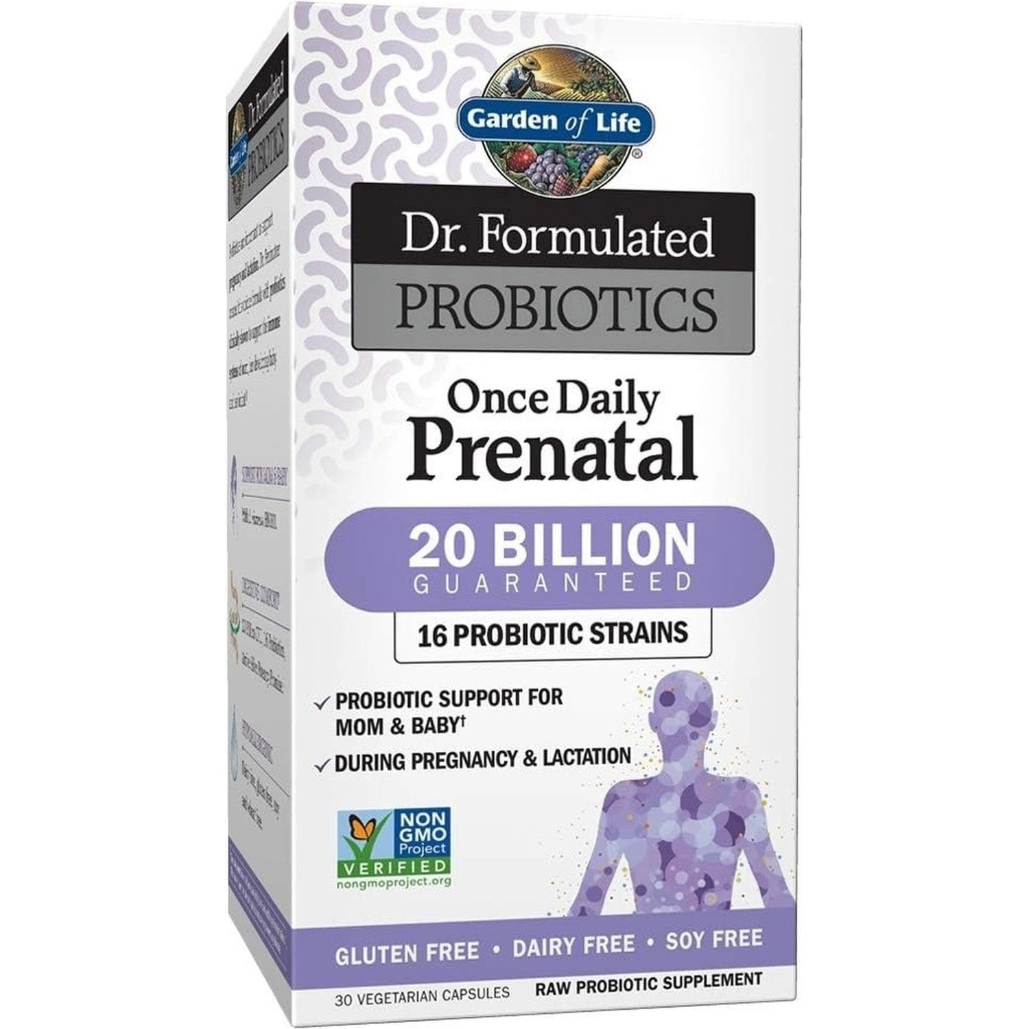 Garden of Life Dr. Formulated Probiotics Once Daily Prenatal - Acidophilus and Bifidobacteria Probiotic Support for Mom and Baby – Shelf Stable - Gluten, Dairy, and Soy-Free - 30 Vegetarian Capsules