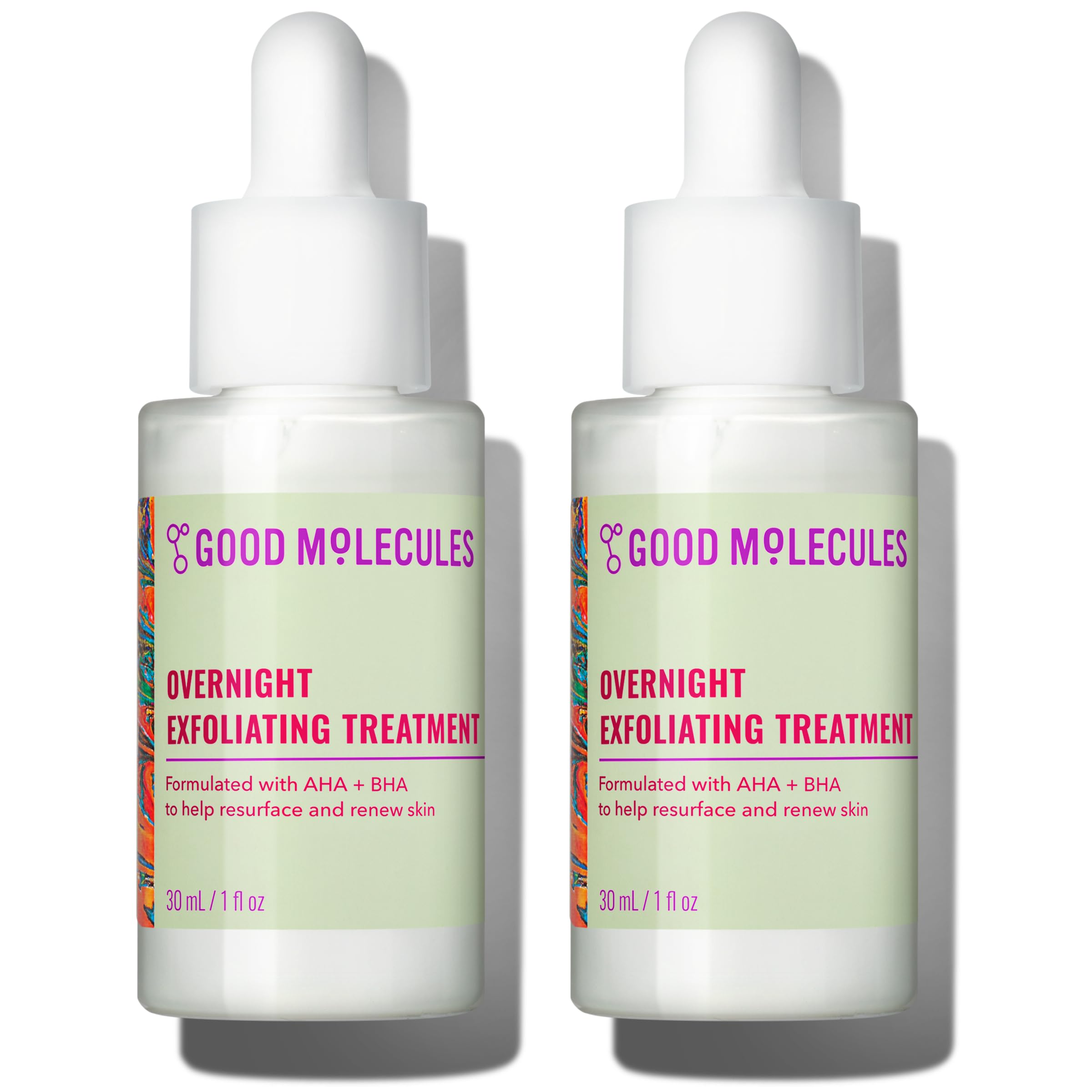 Good Molecules Overnight Exfoliating Treatment, AHA BHA, Pack of 3 | Resurfaces and renews the look of skin overnight with AHA and BHA. Use up to 3 nights a week with daytime SPF.