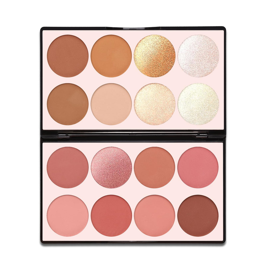 16 Color Contour Palette Makeup with 2 Brushes - Blush Highlighter Bronzer All-in-One Makeup Palette Contour Set - Face Cosmetics Gift, Holiday Beauty for Women (SET2)