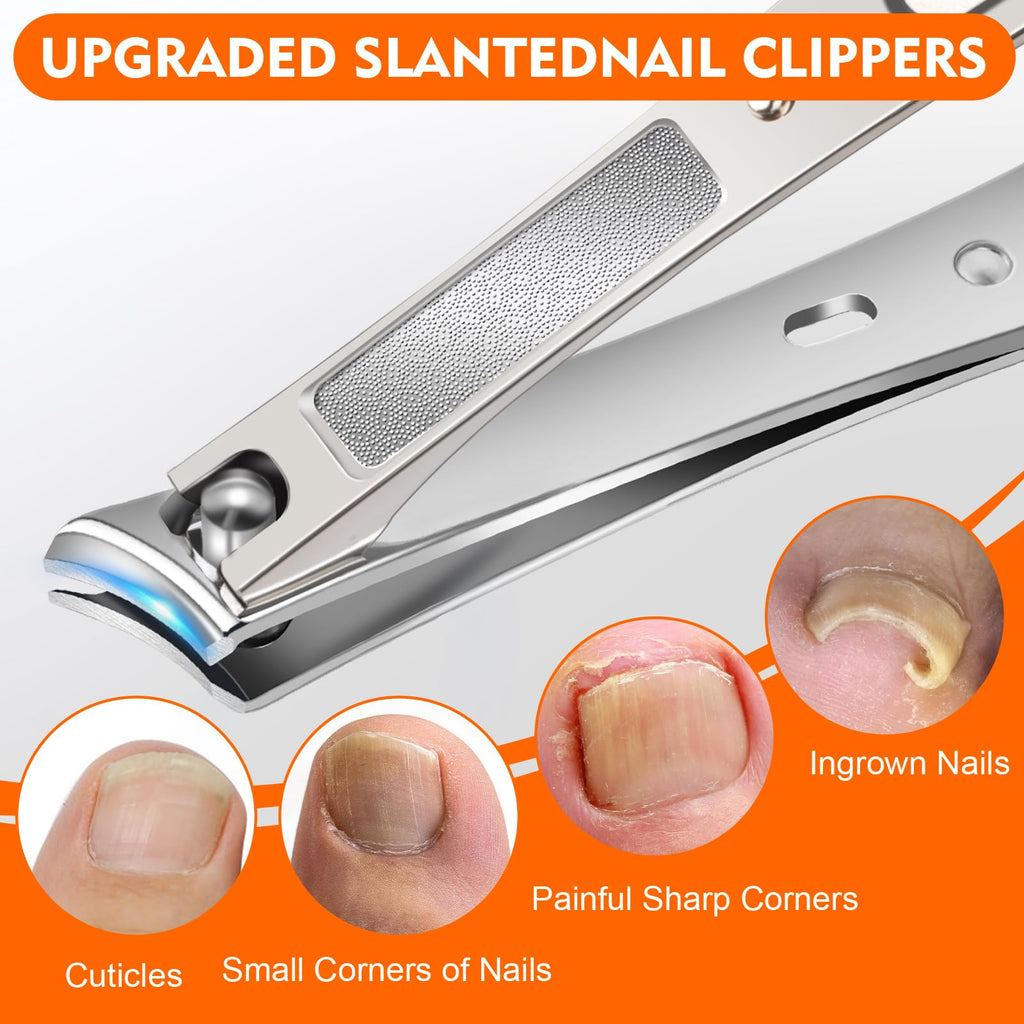Toe Nail Clippers for Men, Toenail Clippers for Thick Nails for Seniors, German Ultra Sharp Stainless Steel Fingernail Clipper with Catcher, Heavy Duty Ingrown Nail Cutter Long Handle with Wide Jaw