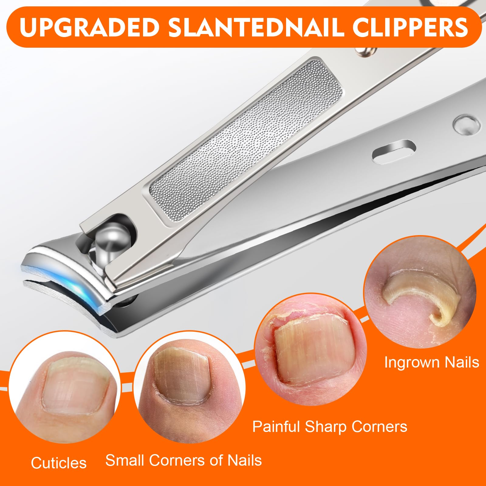 Toe Nail Clippers for Men, Toenail Clippers for Thick Nails for Seniors, German Ultra Sharp Stainless Steel Fingernail Clipper with Catcher, Heavy Duty Ingrown Nail Cutter Long Handle with Wide Jaw