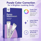 Purple Color Correcting Mouthwash Sachets, 20 Count Instant Optical Whitening Oral Rinse, Alcohol & Peroxide Free Mint Mouthwash for Fresh Breath & Smile Brightening Daily Oral Care