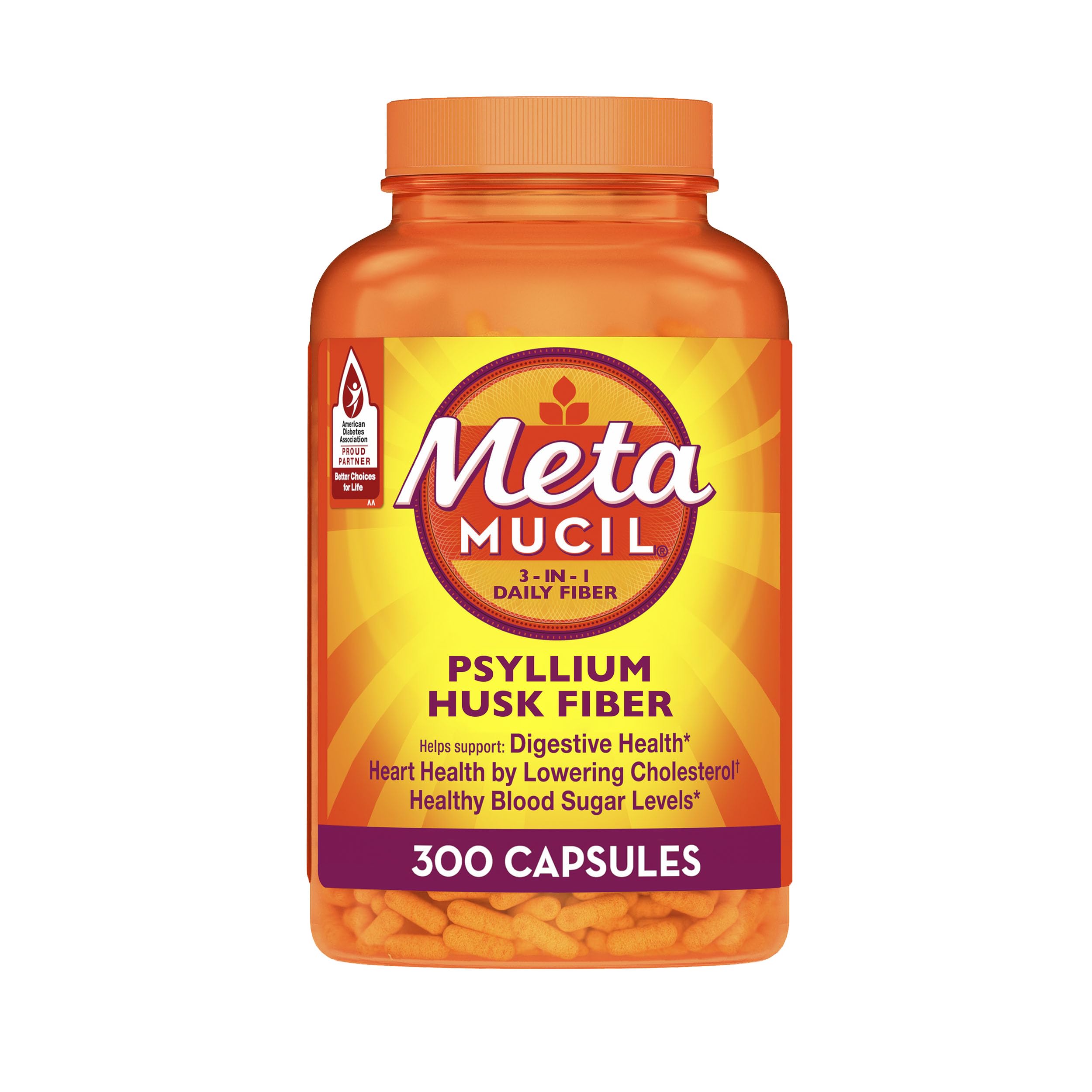 Metamucil, Psyllium Husk GLP-1 Friendly Fiber Capsules, 300 Capsules, 3-in-1 Fiber Supplement, Daily Psyllium Husk Fiber Capsules Help Support Digestive Health by Promoting Regularity*