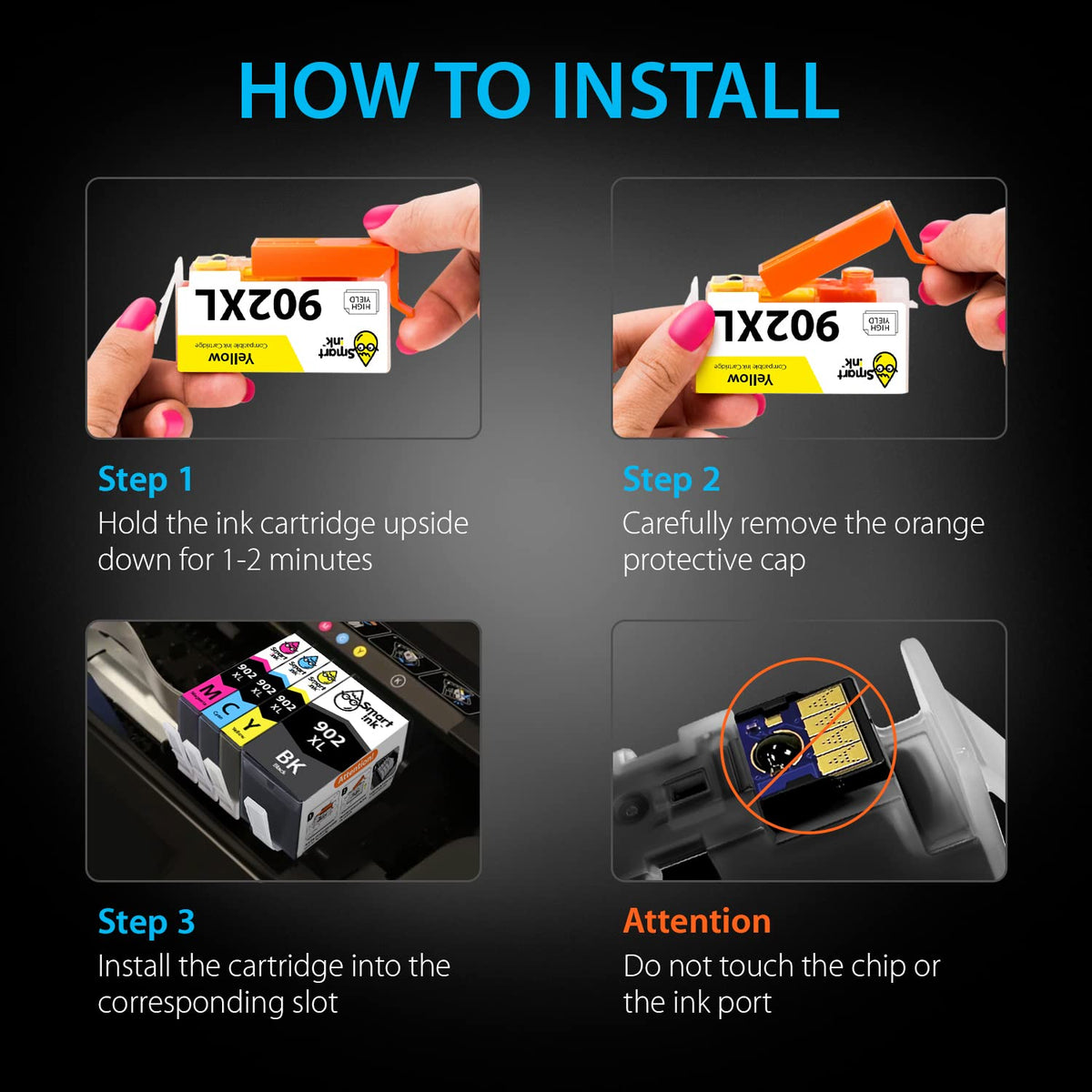 Smart Ink Compatible Ink Cartridge Replacement for HP 902XL 902XL (2 Black XL & C/M/Y XL 5 Combo Pack) to use with Officejet Pro 6978 6968 6974 6975 6960 Officejet 6951 6954 6956 6958 Printers