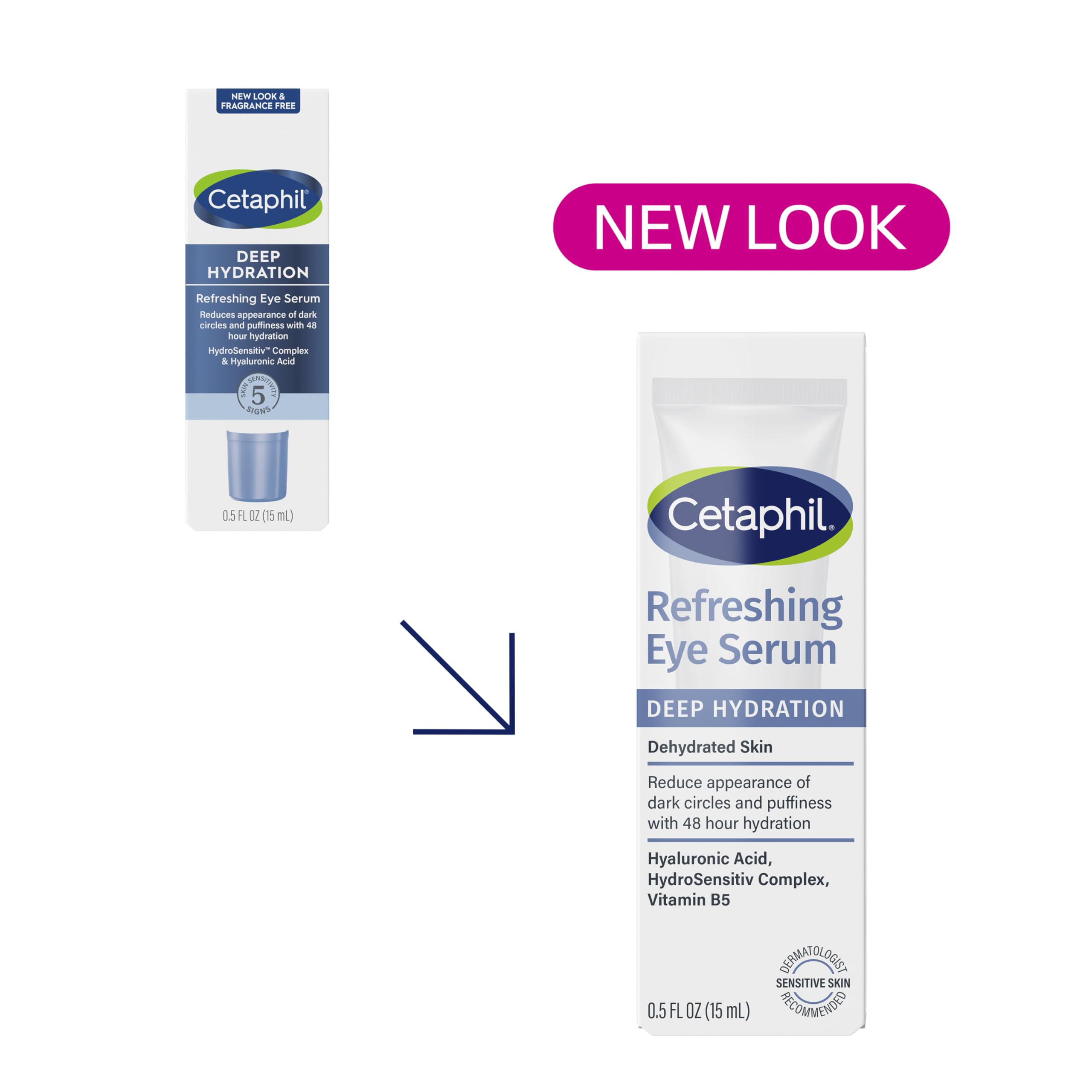 Cetaphil Deep Hydration Refreshing Eye Serum, Dark Circles, 0.5 fl oz | 48-Hour Hydrating Under Eye Serum, Reduces Dark Circles & Puffiness, Hyaluronic Acid, Vitamin E & B5, Dermatologist Tested