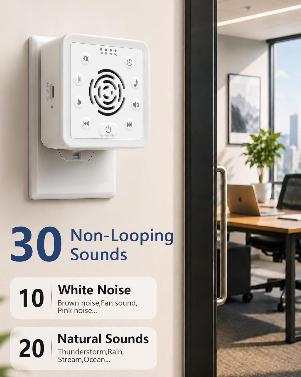Office Privacy & Noise Canceling White Noise Machine: 90dB 30-Level Volume