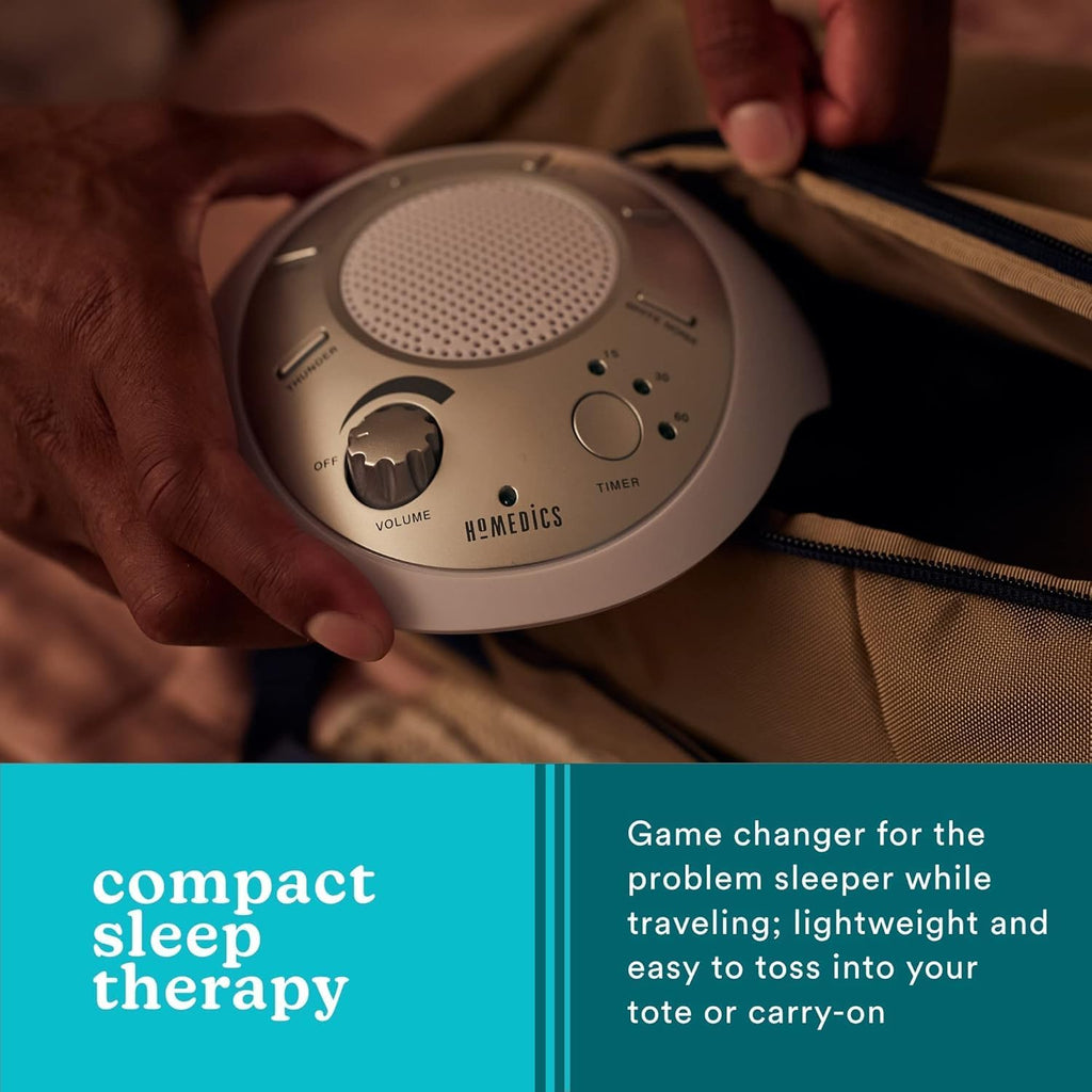 Buy now Homedics SoundSleep White Noise Sound Machine, Silver, Small Travel Sound Machine with 6 Relaxing Nature Sounds, Portable Sound Therapy for Home, Office, Nursery, Auto-Off Timer, by Homedics at indiglob india