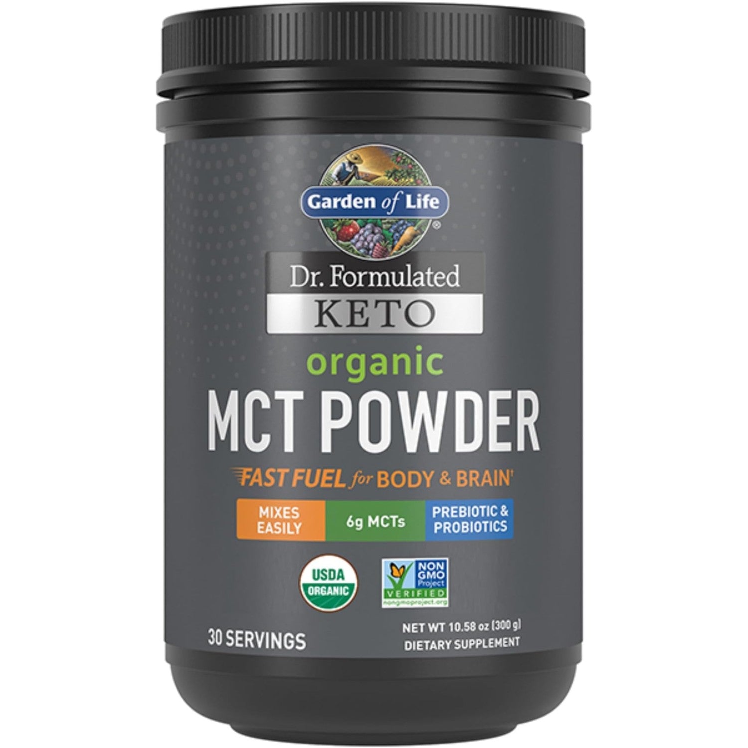 Garden of Life Dr. Formulated Keto Organic MCT Powder - 30 Servings, 6g MCTs from Coconuts Plus Prebiotic Fiber & Probiotics, Certified Organic, Non-GMO, Vegan, Gluten Free