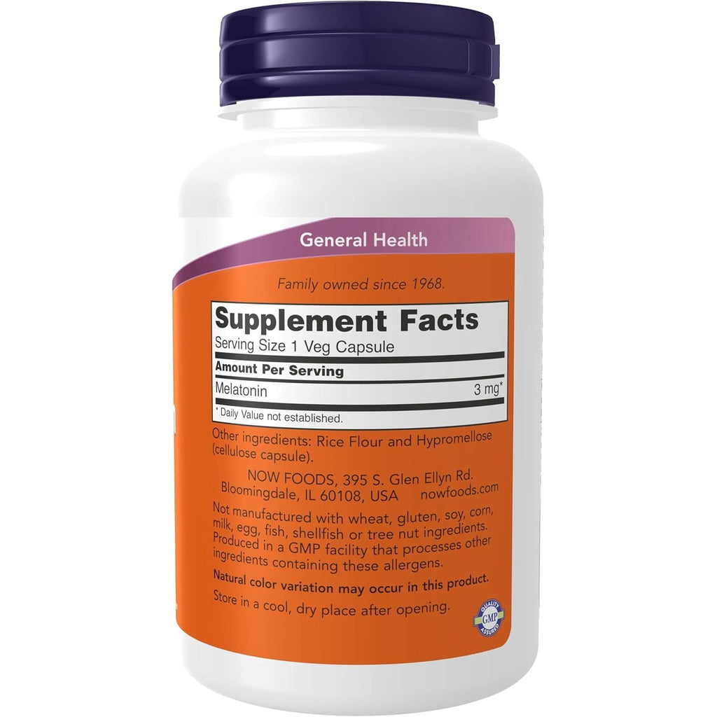 Buy now NOW Foods Supplements, Melatonin 3 mg, Free Radical Scavenger*, Healthy Sleep Cycle*, 180 Veg Capsules at indiglob india