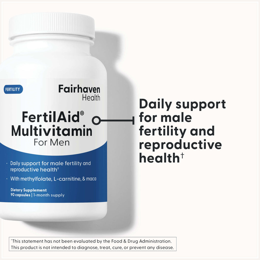 Fairhaven Health FertilAid for Men | Male Fertility Supplement for Count and Motility | Pre-Conception Support with L-Carnitine, CoQ10, Maca and Zinc | 90 Capsules | 1 Month Supply