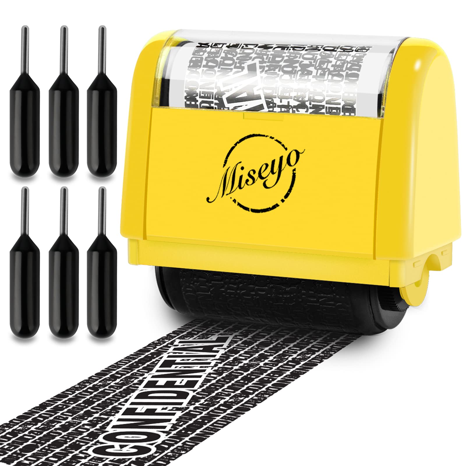 Buy now Miseyo Wide Identity Theft Protection Roller Stamp Set - Yellow (3 Refill Ink Included) Yellow Stamp+6 Refills at indiglob india