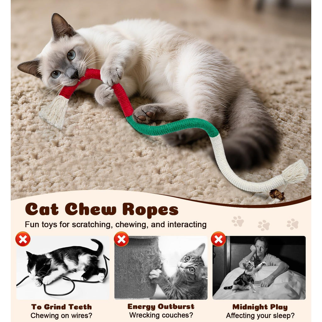 Cat Chew Ropes 4Pcs, Safe Cat Chew Toys for Indoor Cats with Catnip