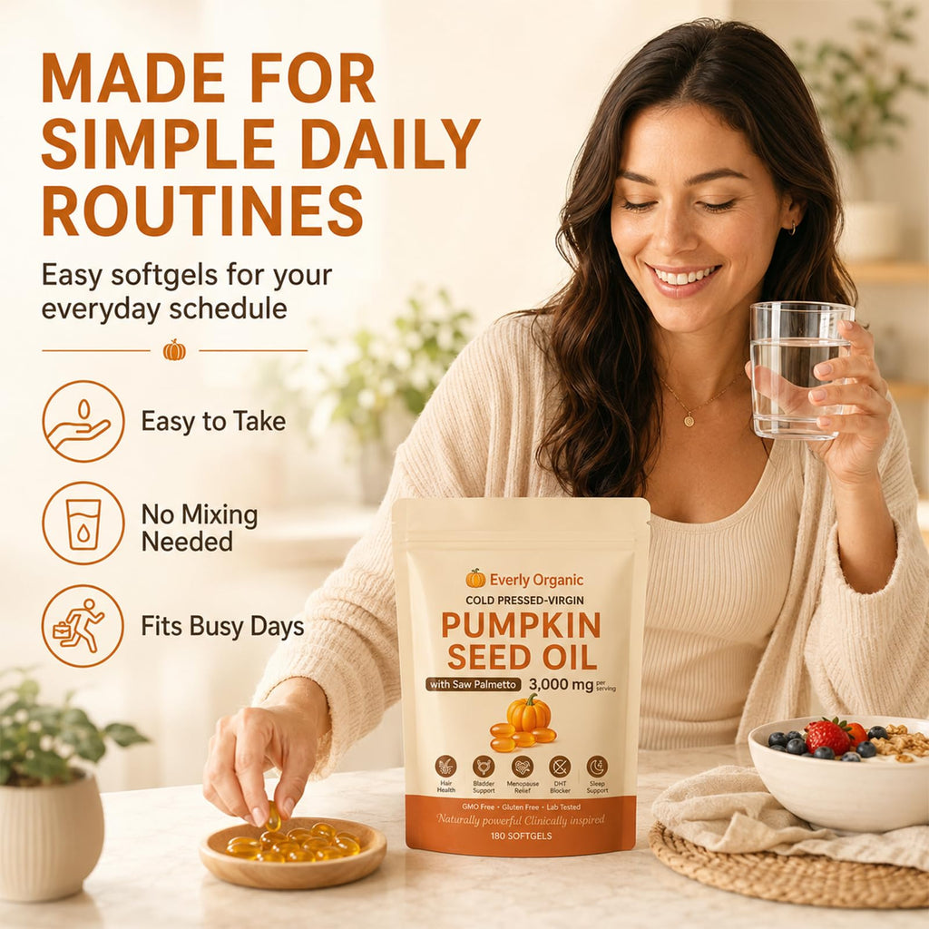 Everly Pumpkin Seed Oil,Upgraded Cold-Pressed Virgin,Non-GMO,180 Softgels