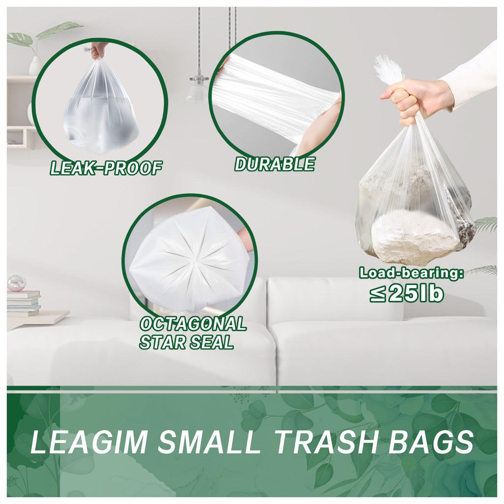 120 Counts 1.6 Gallon Small Trash Bags, Mini Garbage Bags, Fit 1.2-2 Gal, 4.5-8 Liter, Bathroom White Trash Can Bin Liners for Home Office Bathroom Bedroom