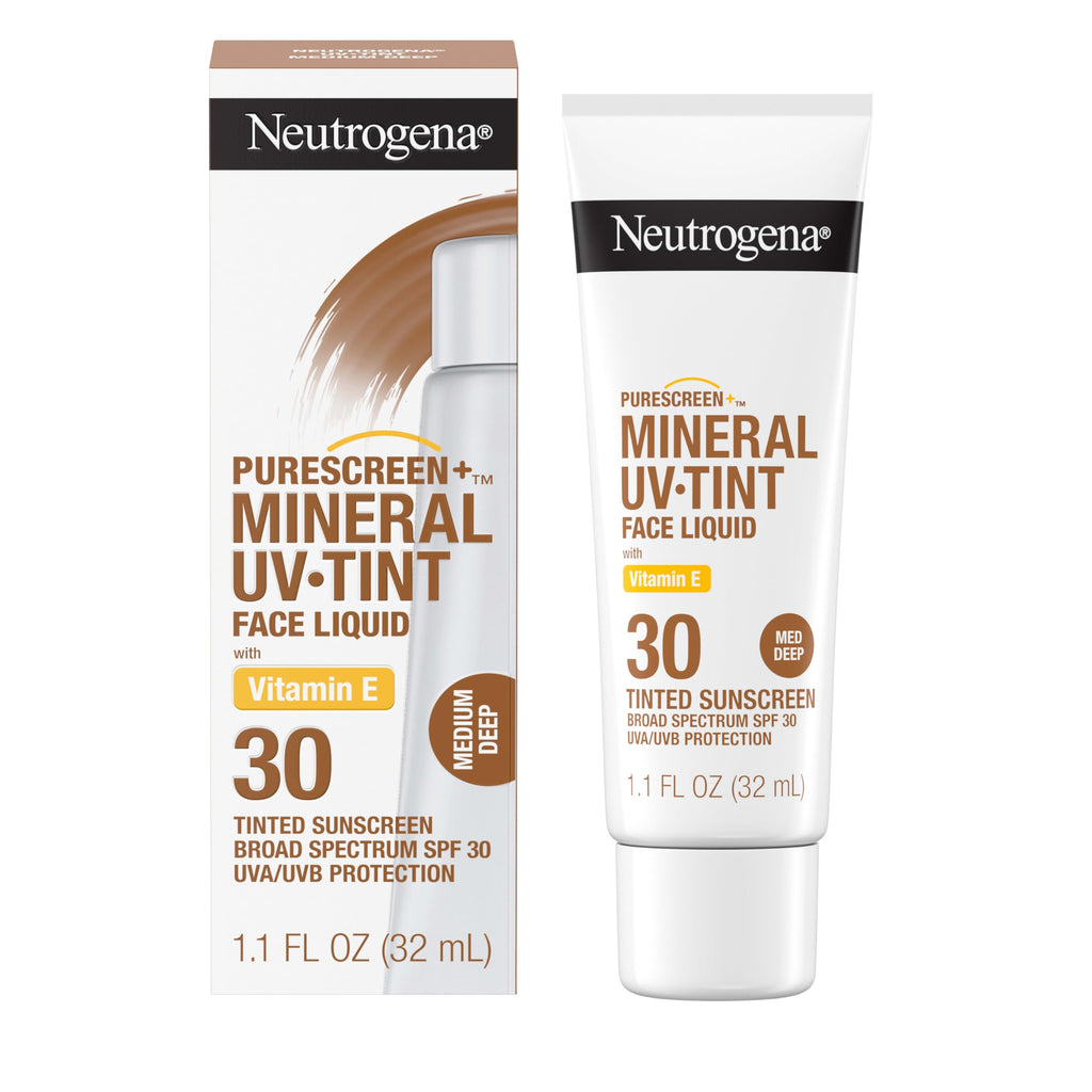 Buy now Neutrogena Purescreen+ Tinted Sunscreen for Face with SPF 30, Broad Spectrum Mineral Sunscreen with Zinc Oxide and Vitamin E, Water Resistant, Fragrance Free, Medium Deep, 1.1 fl oz at indiglob india